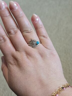 Sterling Silver Hamsa Ring with Turquoise Accent
